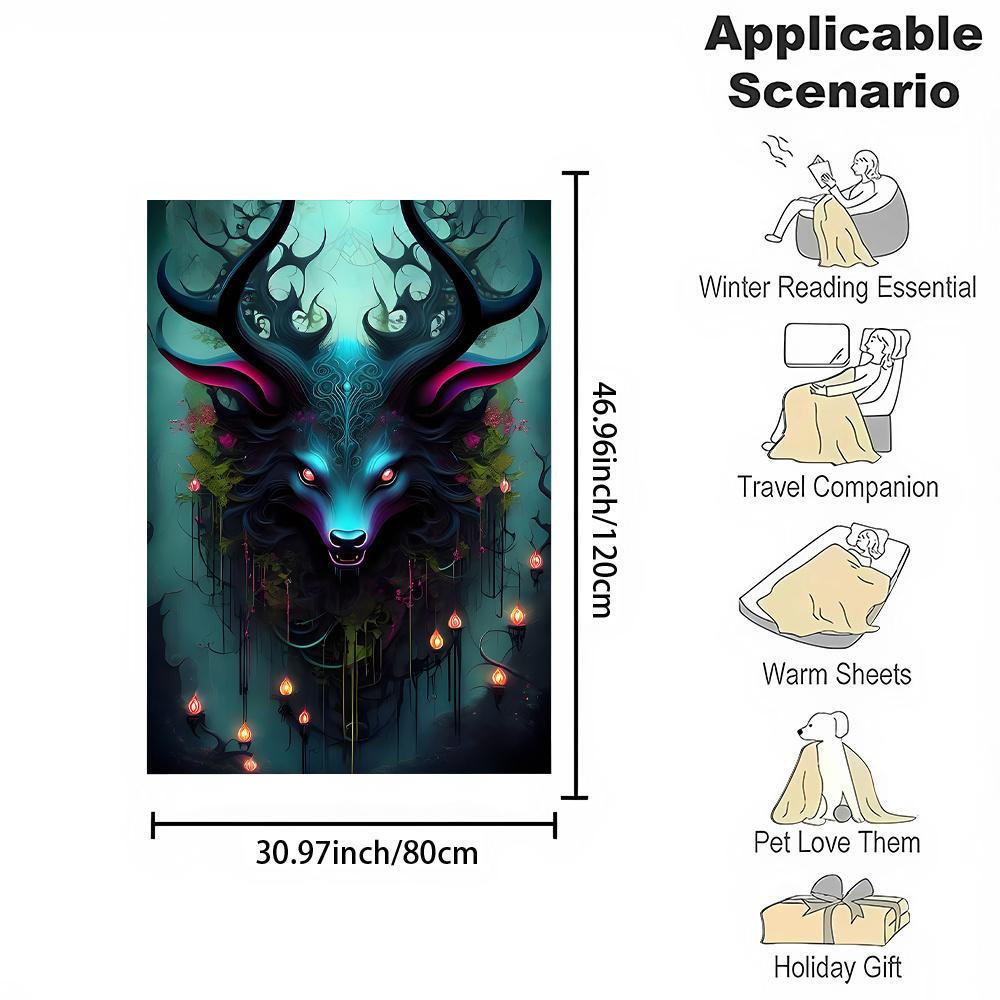 Cozy Flannel Throw Blanket with Enchanting Forest Elk Print - Soft, Warm, and Reversible for Couch, Bed, Office, or Travel