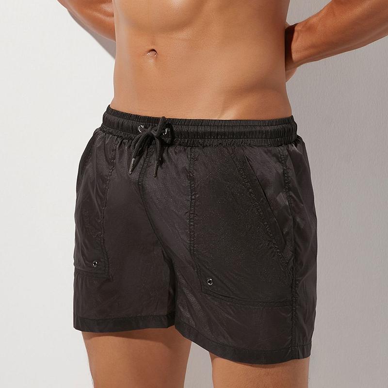 

Мужские свободные шорты с низкой посадкой, однотонные, прозрачные, быстросохнущие, стильные и удобные, шорты для отдыха M чёрный