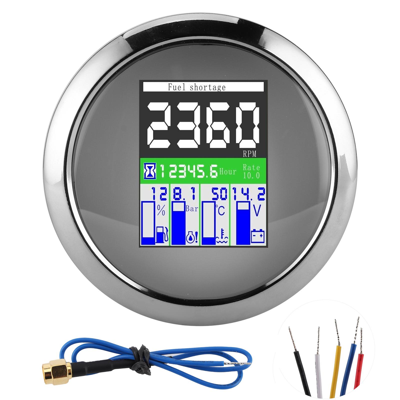 Multifunction Gauge 85mm RPM Temp Oil Pressure Fuel Level Meter for Car Outboard MotorcycleWhite Dial