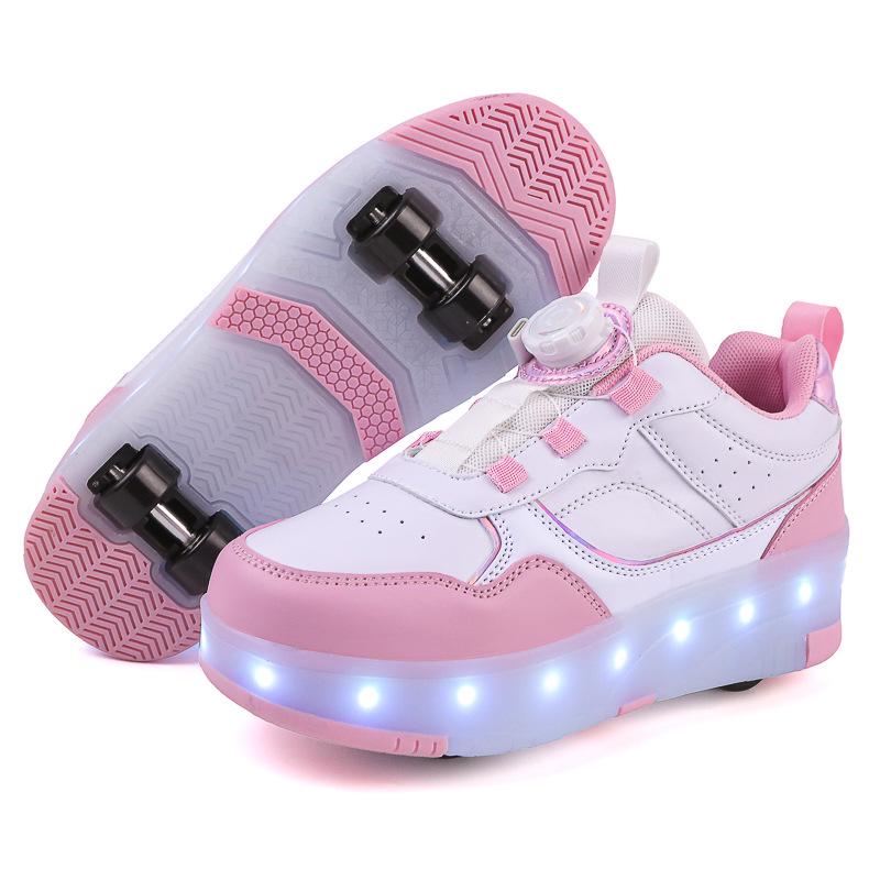 Wiederaufladbare LED-Leucht-Rollschuhe für Kinder mit vier Rädern