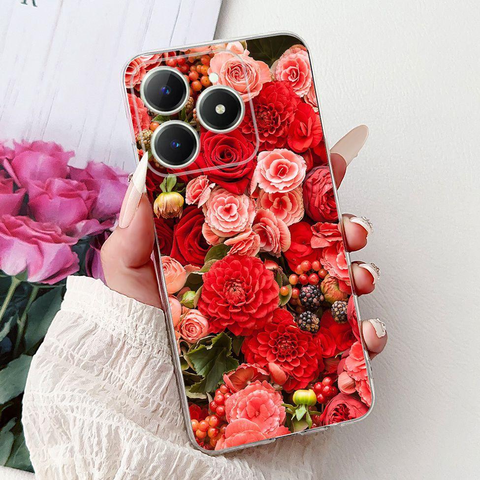 4G Clear For Realme Note 60 Case RMX3933 Luxury Butterfly Love Flowers Cool Lion Painted Phone Case For Realme Note 60X RMX3938