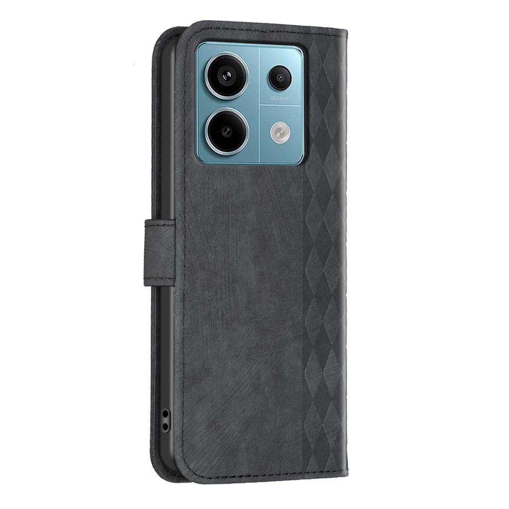 For Xiaomi Redmi Note 13 Pro 4G/Poco M6 Pro 4G Leather Case Flip Phone Cover with TPU Inner Shell Grid Pattern