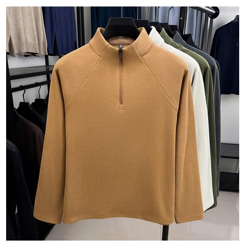 Men S Fleece Lined Stand Collar Half Zip Solid Color Casual Winter Sweatshirt
