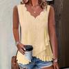 2025 Women's Summer New Casual Solid Color Jacquard Fabric Scallop Edge V-Neck Sleeveless Top