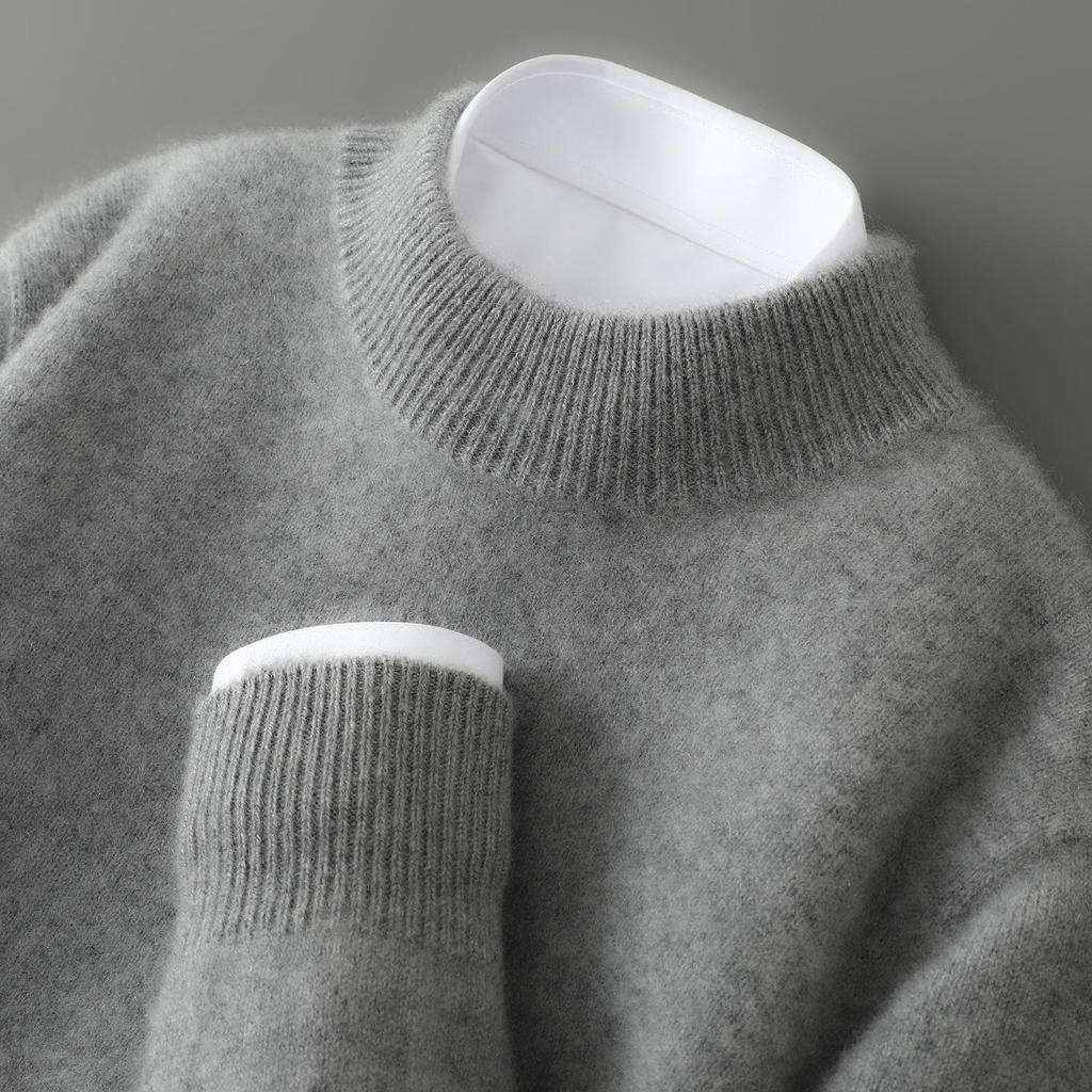 Men's Pure Wool Half-High Collar Thick Business Pullover Sweater - Loose Knit Base Layer