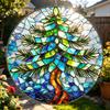 2D Acrylic Puzzle Suncatcher Window Hanging Decor Stained Glass Style Tree Design Round Ornament for Home Office Indoor Outdoor Use