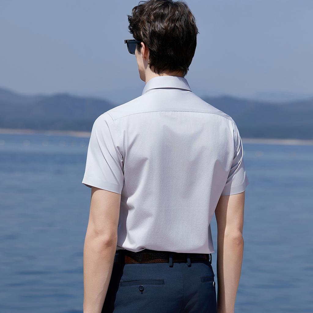 100 Double Legs Four sided Elastic Solid Color Skin friendly Comfortable Business and Leisure Men's Shirt Summer Thin Edition