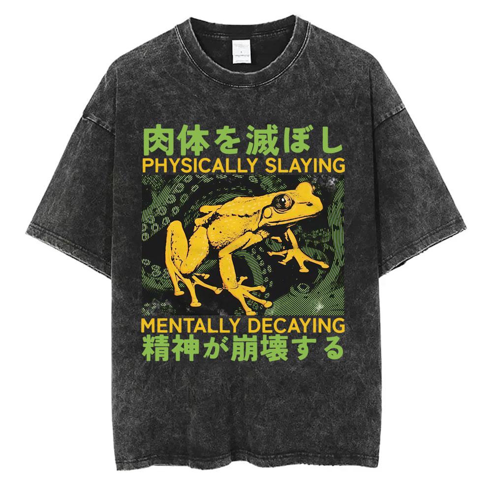 Ich will einen perfekten Körper Ich will eine perfekte Seele T-Shirt Lustige Capybara im japanischen Stil Vintage-gewaschenes T-Shirt Herren Oversized T-Shirts Oberteile