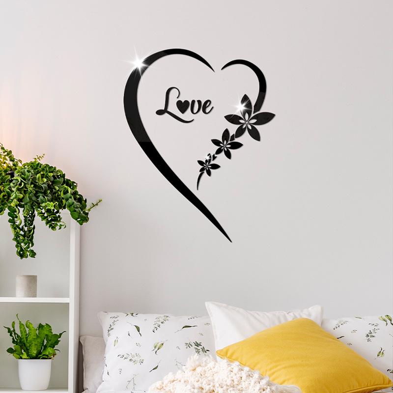 

Акриловое зеркало в форме сердца, наклейка на стену: 3D Самоклеящееся украшение для спальни и гостиной чёрный