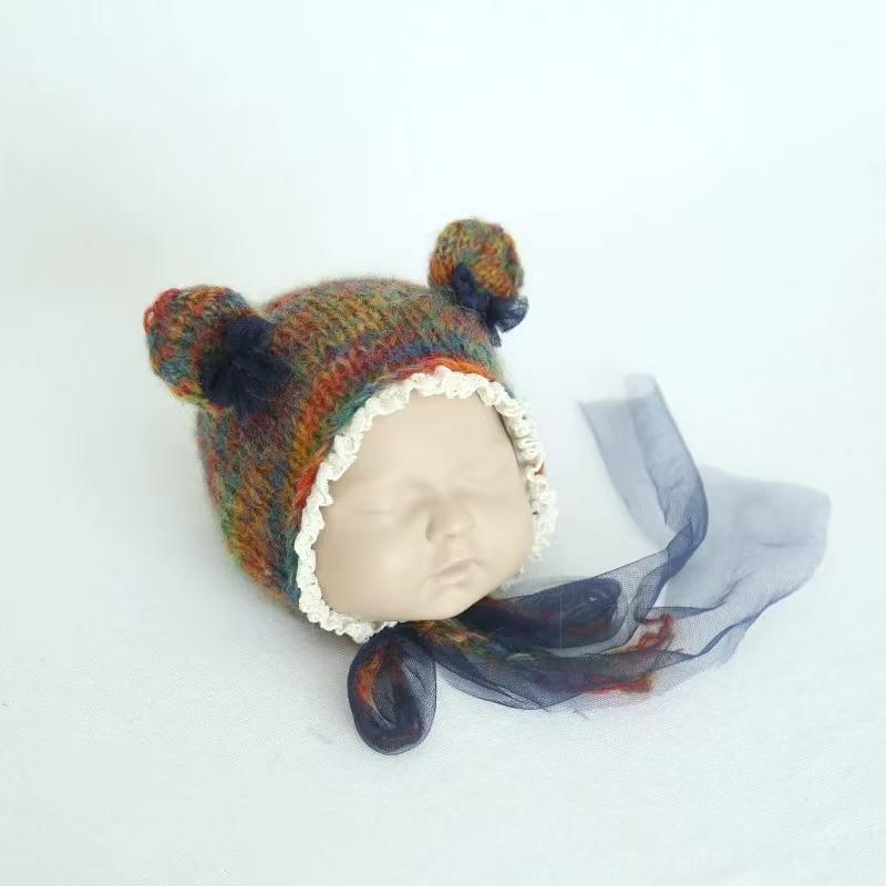 Hand Knitted Crochet Angora Wool Baby Elf Hat Newborn Coming Home Bonnet Beanie for Photography Props