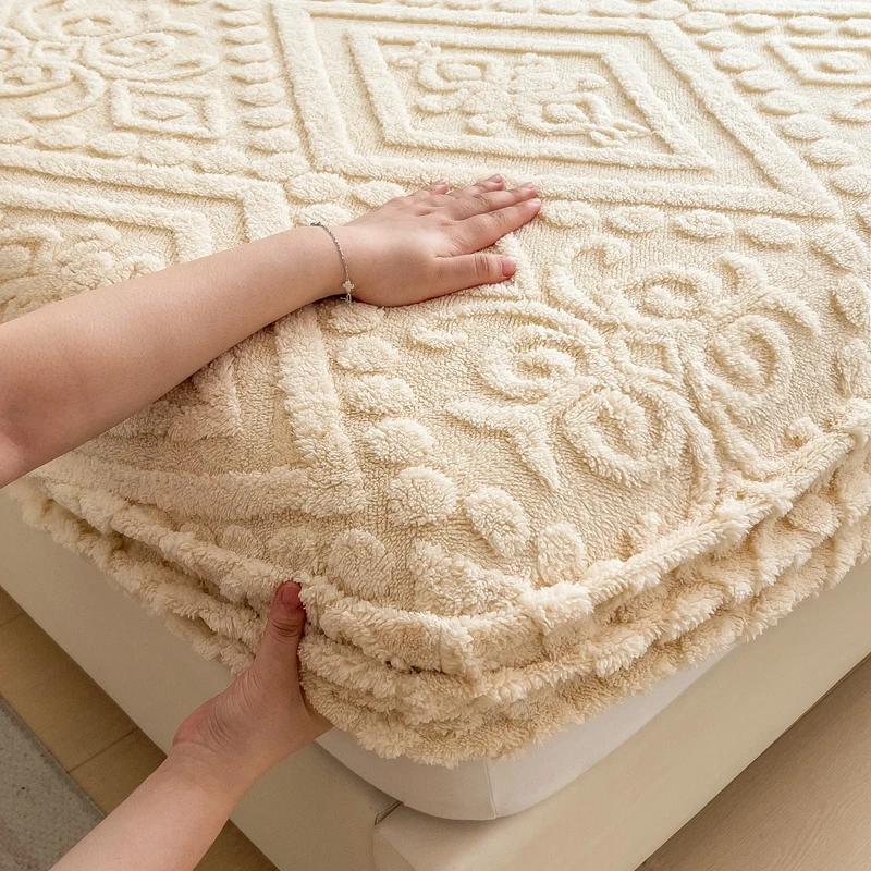 Couvre-lit en velours gaufré 3D épais chaud en peluche drap-housse élastique antidérapant protège-matelas 90/120/150/180/220x200