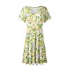 Damen Sommerkleid Locker Strandurlaub Lässig Tiefer V-Ausschnitt Kleid Kurzarm Elegant Hemdkleid