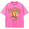 Casual Woman Acid Wash T-Shirts Fresh Peaches Delivered Daily Prints Tops Distressed Crewneck Oversize Cotton Clothes