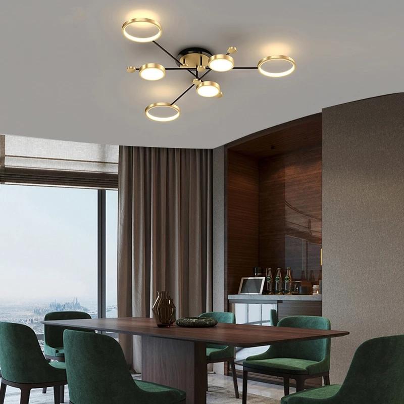 Aluminum LED Chandelier for Living Room Bedroom Hanging Lamp Gold Frame Pendant Dropshipping Indoor Lighting Lustre Fixtures
