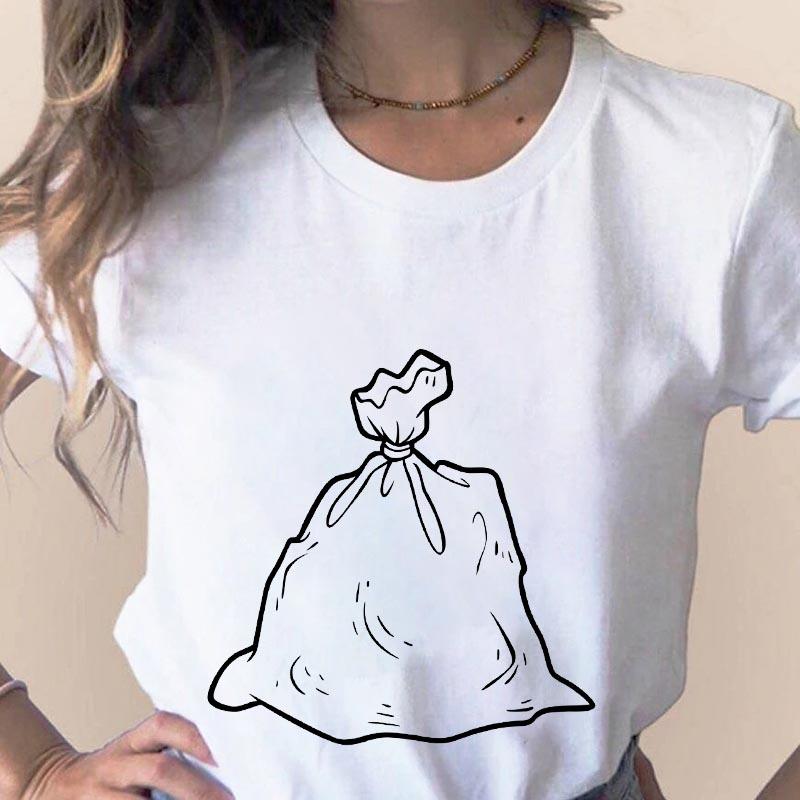 Spring Summer Fashion T-Shirt Cute Garbage Bag Print Lady T-Shirts Top T Shirt Ladies Womens Graphic Female Tee Tops
