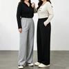 Plus Size Women Elastic High Waist Loose Straight Wide Leg Casual Pants
