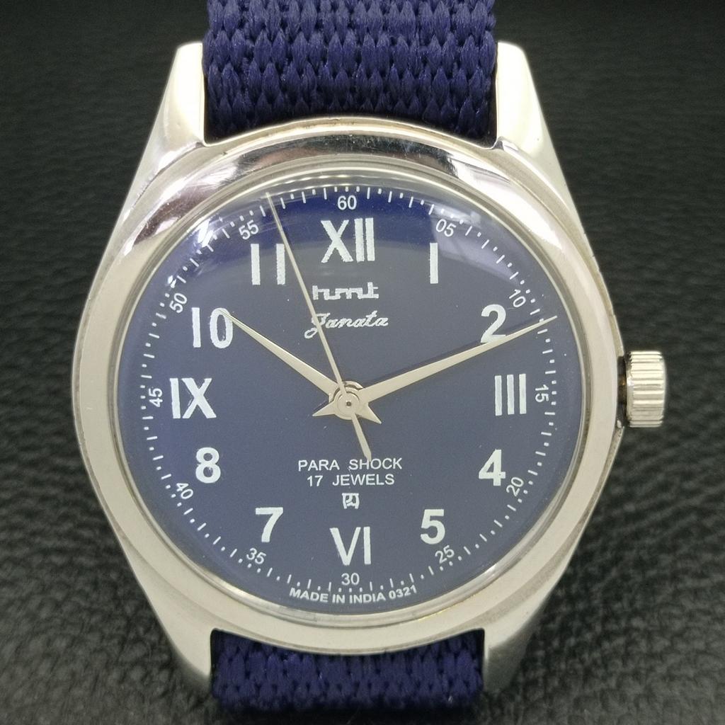 USED MENS HMT JANATA HAND-WINDING INDIAN BLUE COLOR DIAL WATCH a432773-2 R113-a432773
