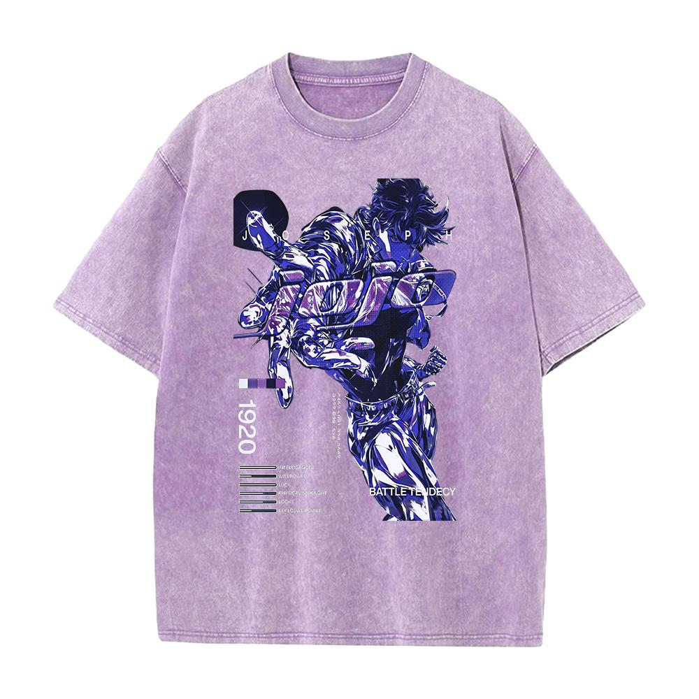 Manga JoJo's Bizarre Adventure Joseph Joestar Print Tee Men Women Clothing Washed Cotton T-shirt Vintage T Shirt Harajuku Tshirt