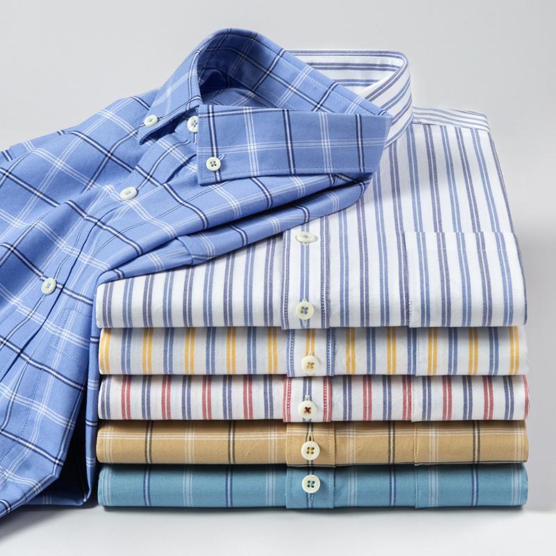 Long Sleeve 100% Cotton Comfortable Men Striped Shirts Business Casual Office Plaid Pure Cotton Male Blouses