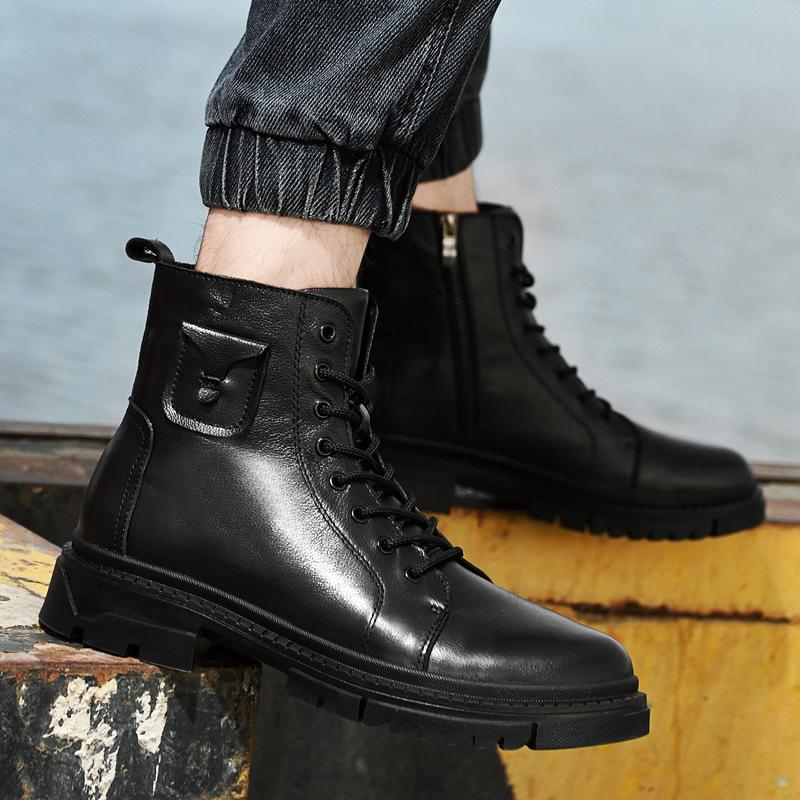 

Winter Martin boots men s boots leather first layer cowhide short boots British velvet tooling boots trendy high-top men s shoes 38