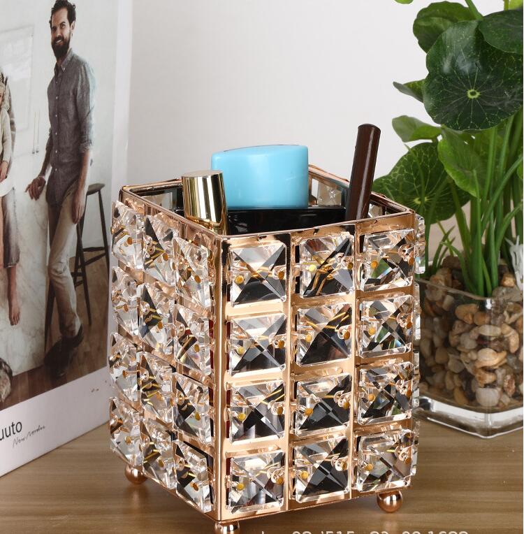 Metal Crystal Square Machiaj Organizator Cutie Perie Sorare Tub de depozitare Sortare Bijuterii Ornamente decorative de birou