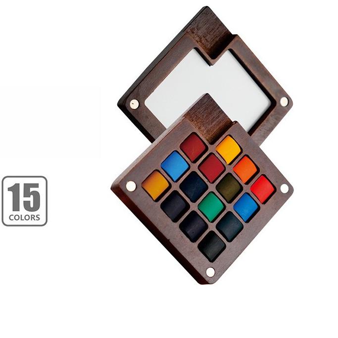 

15 Color Mini Wooden Box Solid Watercolor Pigment Set Portable Sketch Travel Painting Small Drawing Board Palette Art Supplies