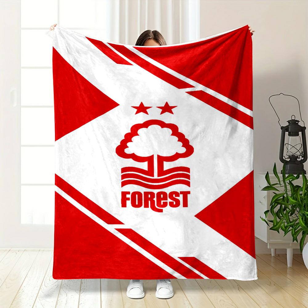 Forest Logo with Red and White Design printed Flannel blanket for bedroom, living room, sofa, and nap