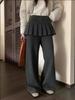 2026 Spring Korean Layered Faux Two-Piece Pleated Skirt with Slimming Micro-Flare Long Pants for Women