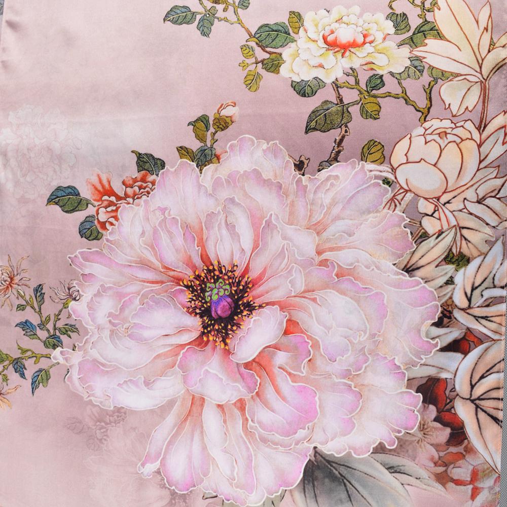 BYSIFA|Brand Grey Pink Silk Scarf Shawl Foulard Chain Style Peony Design Long Scarves Fall Winter100% Silk Ladies Scarf 170*53cm