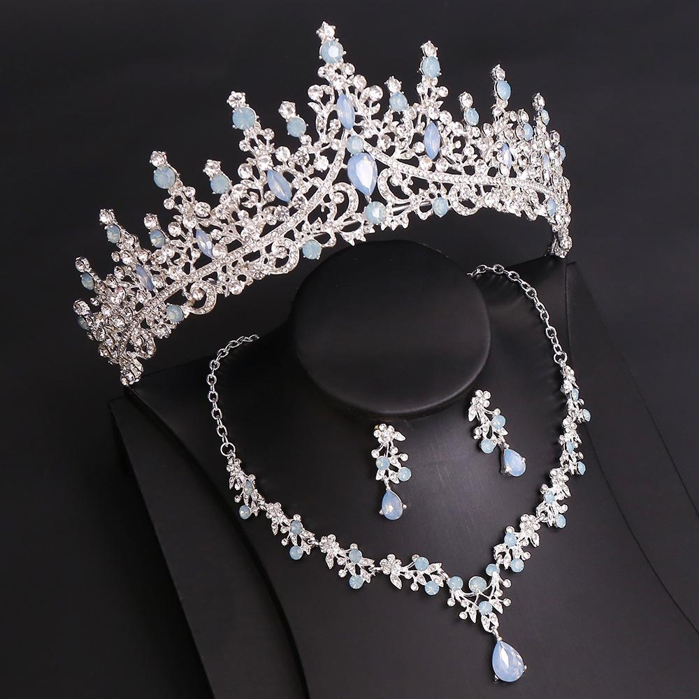 DIEZI Baroque Bridal Opal Crystal Crown Princess Queen Luxury Water Drop Tiaras Necklace Earrings New Wedding Party Jewelry Sets