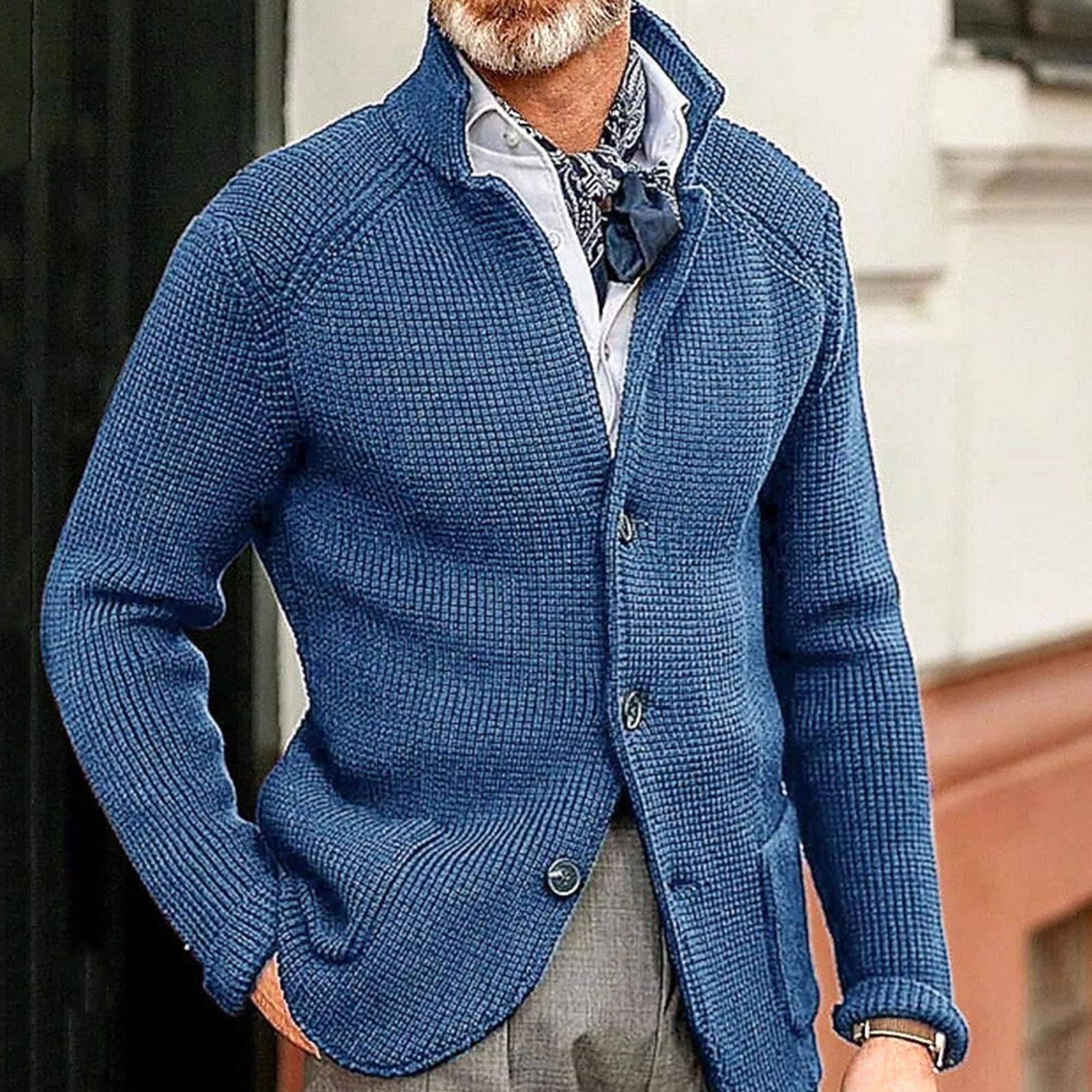 Men s Casual And Trendy -color Warm Sweater Jacket, Men s Long-sleeved Button-up Stand-up Neck Knitted Sweater XXXXL