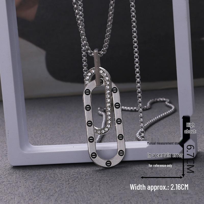 Trendy Cross-Border Rhinestone Pendant Necklace: Unisex Hip-Hop Style Stainless Steel Chain.