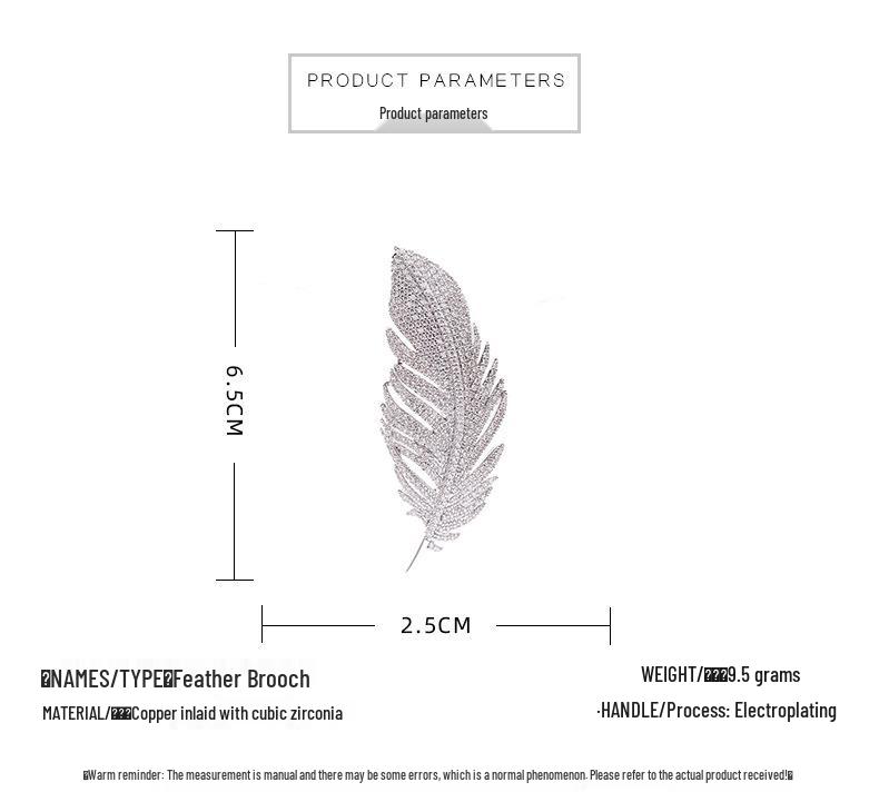 2026 Koreanischer Stil Hochwertige Zirkonia Feder Brosche für Damen: Qipao, Schalnadel-Accessoire