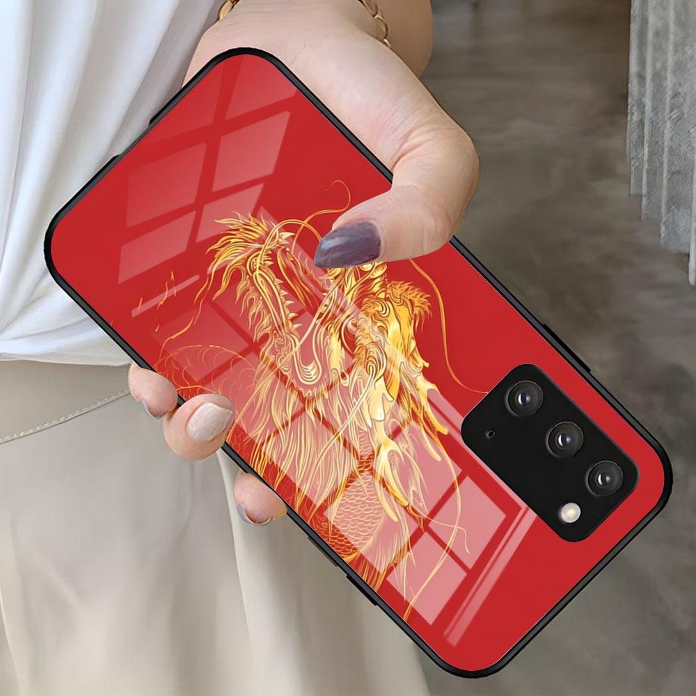 Art Dragon Phone Case For Samsung S26 S25 S24 FE S23 S22 S21 Plus S20 Ultra Note20Ultra Black Glass Cover