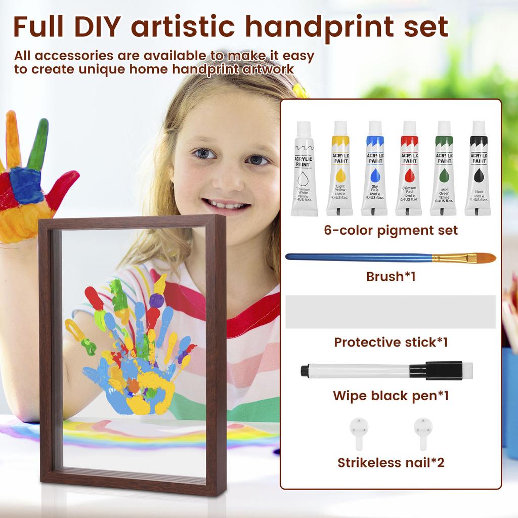 DIY Family Handprint Kit Baby Handprint and Footprint Keepsake Frame Set DIY Craft Wooden Frame with Acrylic Paint for Present
