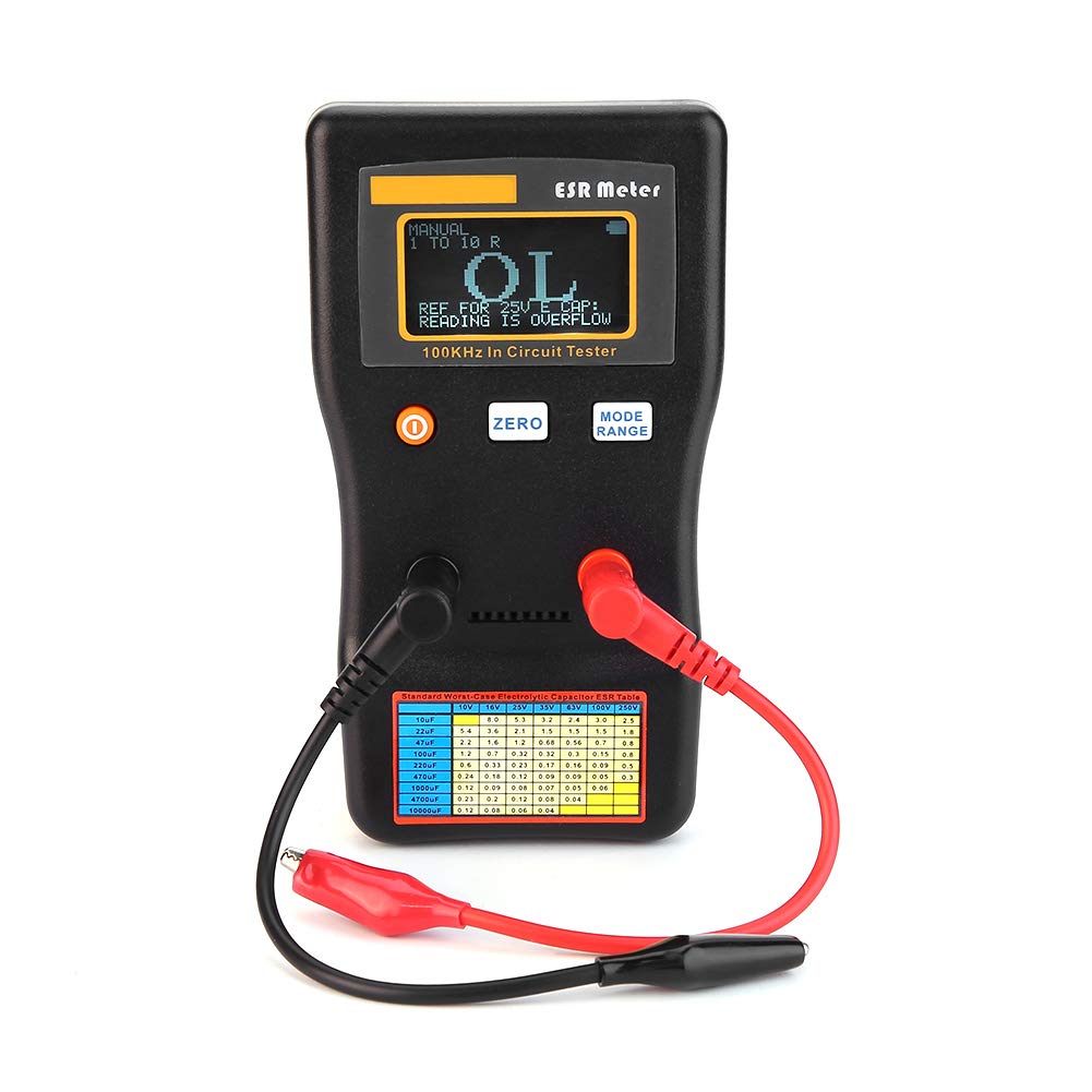 

Akozon Circuit ESR Resistance Capacitance LCD Auto Dual Terminals for and Audio Board Repair MESR-100 Auto-Ranging Tester, Meter, Ohmmeter, Backlight, чорний