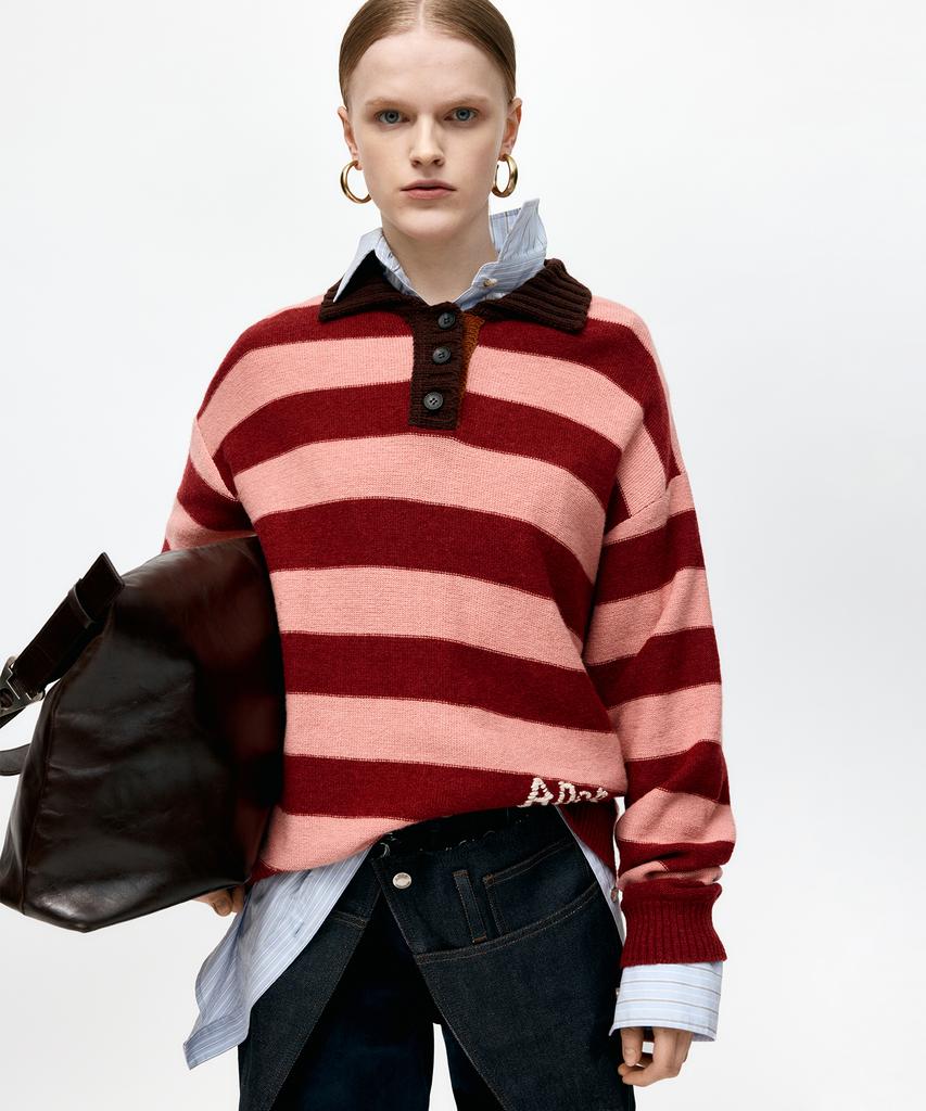 ADSB ANDERSSON BELL Loose-Fit Stripe Collar Sweater Atb1399W(Pink/Red Wine)