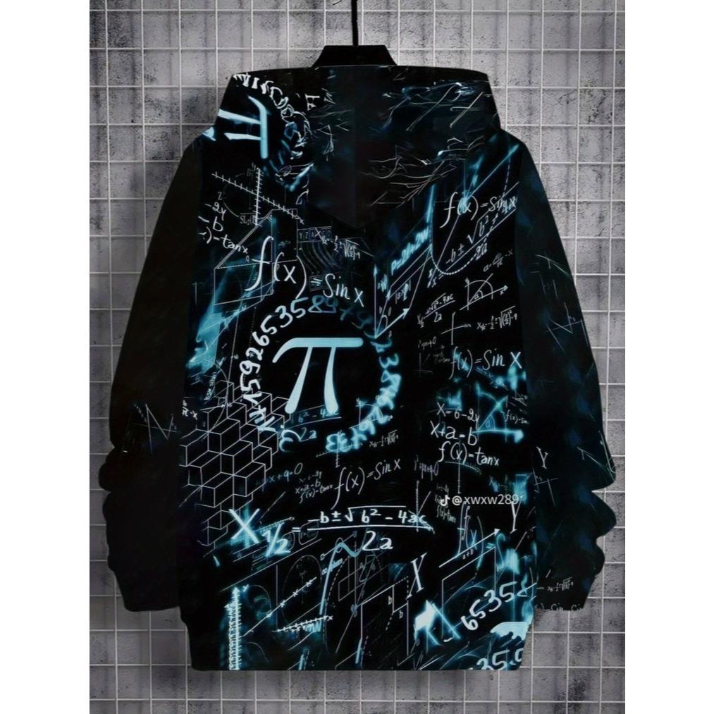 High quality 3D printed hoodie for boys, made of durable polyester fiber material and designed with black mathematical patterns