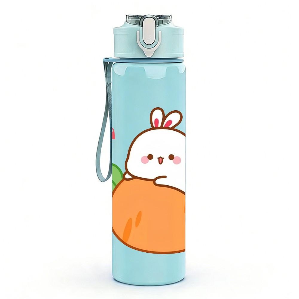1PC Bunny Sitting Orange Fruit Cartoon Print 750ml Color Plastic Sports Water Bottle Leakproof Flip Straw Lid Suitable for Sports Office Home Use