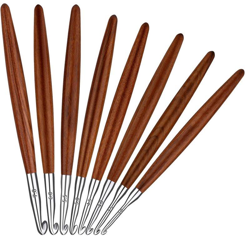 

SHGO-Aluminum Crochet Hooks Set(8-Pack), For Arthritic Hand Friendly, Wood Handle Sizes 3Mm- 7Mm For DIY Crafts Knitting