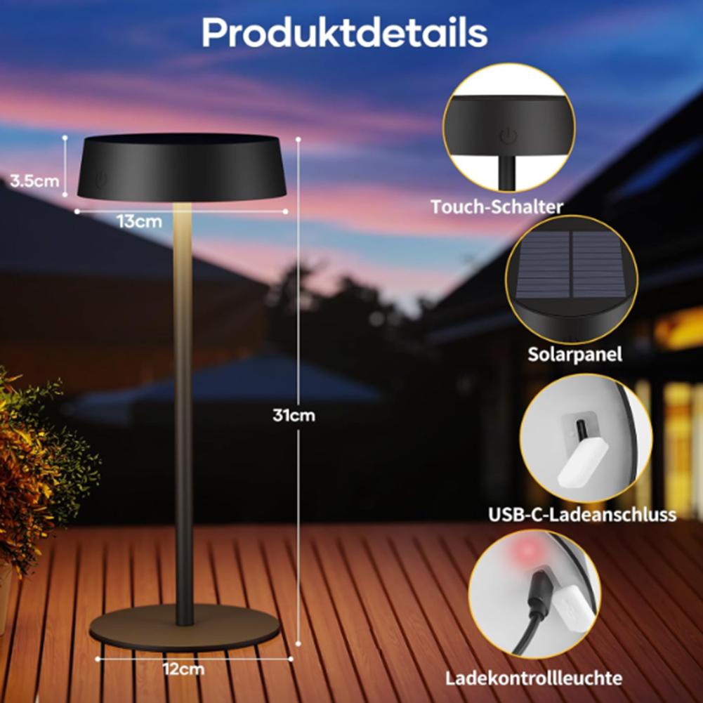 2000mAh Solar Table Lamp 2700K-6000K Dimmable LED Desk Lamp Waterproof Cordless Table Lights Rechargeable Portable Night Light