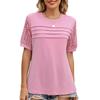 Damen Frühling Sommer Einfarbig Rundhals Stretch Spitze Ärmel Lässiges T-Shirt Top
