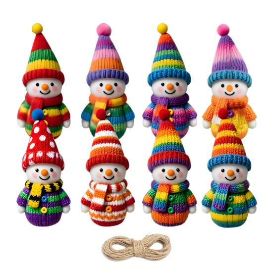 8 Pcs Christmas Snowman Ornaments for Tree Wooden Snowman Wearing Sweater And Hat Christmas Hanging Decorations for Holiday Xmas Party Decor