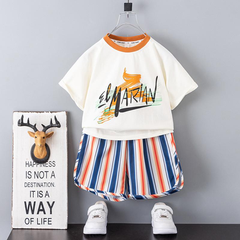Stylish Boys Summer Outfit Set With Colorful Striped Short Sleeve T-shirt And Shorts For Kids Aged 3 To 8 Years