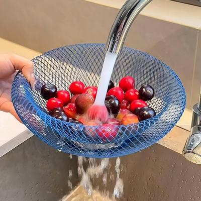 Tigela de Frutas com Escorredor Grande Capacidade Cesta de Armazenamento de Frutas para Bancada de Cozinha Arame de Ferro Lanche