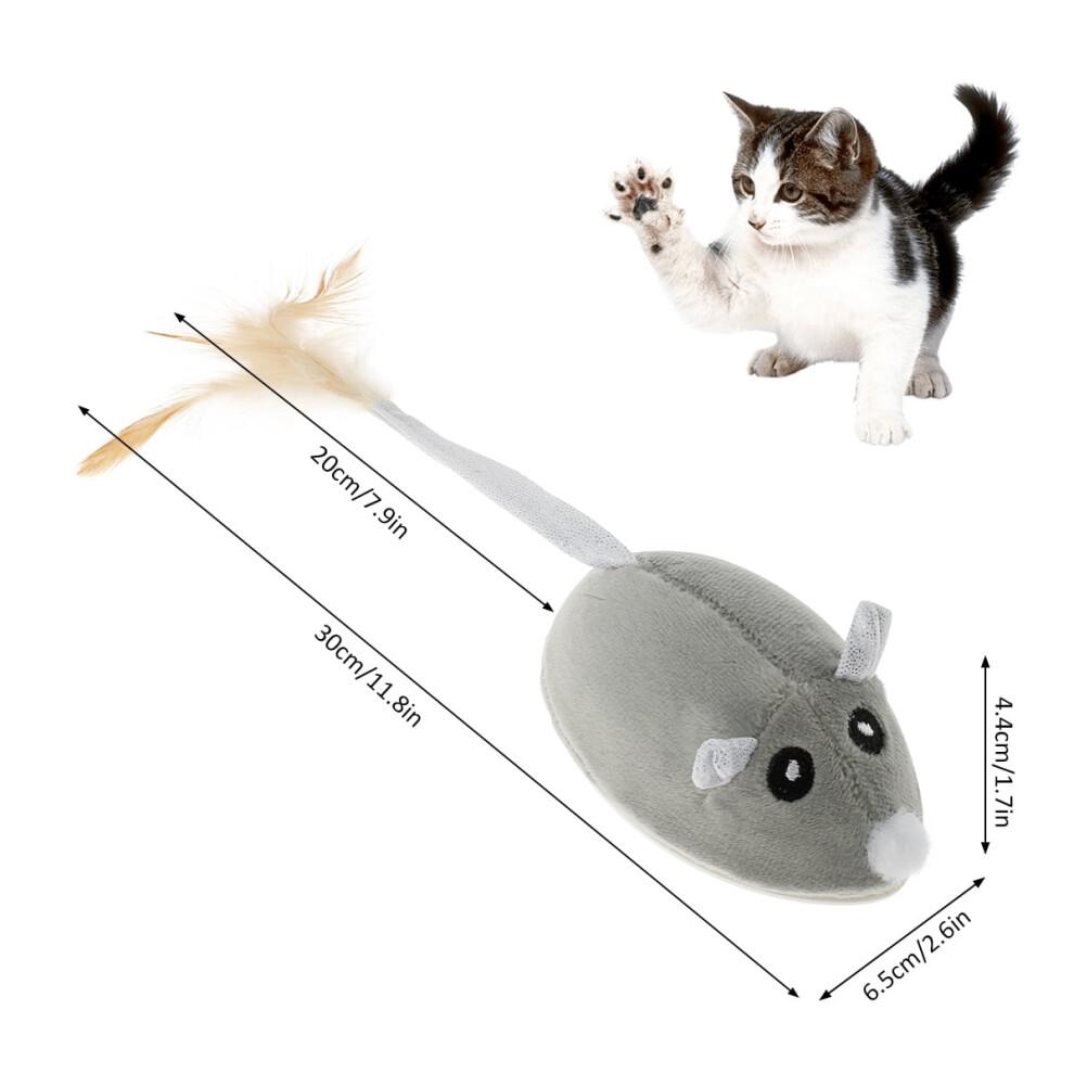 Qenwkxz Cat Interactive Mouse Toy, Compatible with USB Rechargeable, Automatic Random Moving Teaser with Feather Tail for Kitten Pets