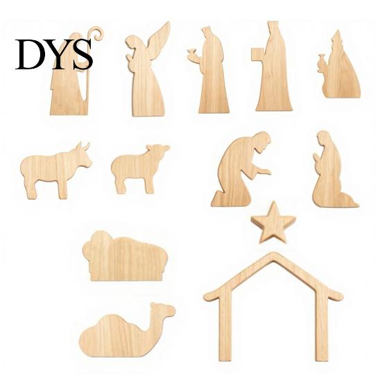 Small Wooden Religious Collectibles 13Pcs Christmas Nativity Scene Set, Mini Holy Family Figurines, Handcrafted Wood Figures Tabletop Manger