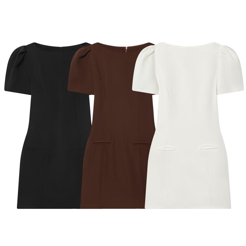 European American Style Women's Fashion Pleated Pocket Short Dress
