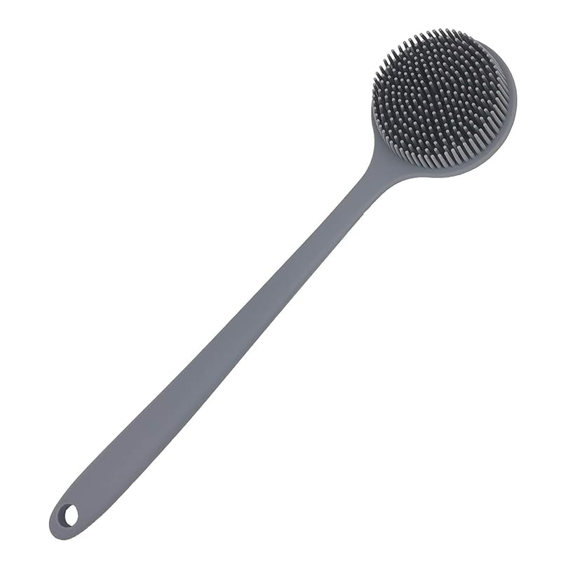 DNC Back Scrubber for Shower Soft Silicone Bath Body Brush with Long Handle (Black) серый