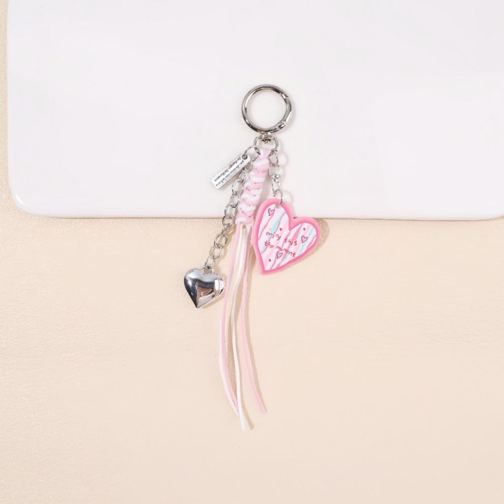 Colorful Heart Keychain Acrylic Tassel Bag Charm Sweet Letter Metal Pendant Women Girls Phone Strap Fashion Accessories